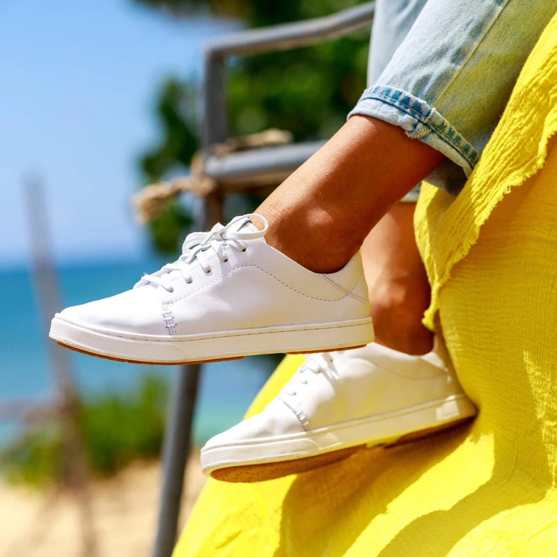 OLUKAI Pehuea Li 'Ili Women's Everyday Leather Sneakers, Casual & Versatile Shoes with Drop-In Heel, Soft & Premium Materials, All-Day Comfort & Support, White/White, 8 - Image 4